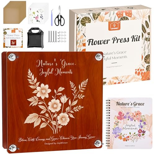Großes Blumenpressen-Set für Erwachsene & Kinder, 27,6 x 27,6 cm – 10-lagige Pflanzenpresse mit gestaltetem Cover, DIY-Album & Trocken-Toolkit zur Blumenaufbewahrung (Farbbox, Mahagonifarbe)