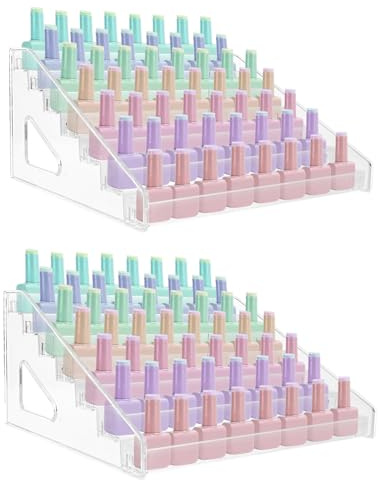 AKOLAFE Lot de 2 étagères de rangement pour vernis à ongles, 168 bouteilles, 7 couches, en acrylique, pour huiles essentielles, rouge à lèvres, cosmétiques