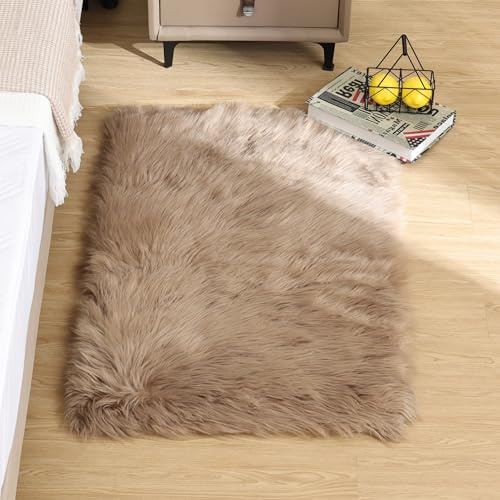 ORINOVA Tapis Beige Doux Fausse Fourrure Chambre 60x90 cm Shaggy Fille Ado Moumoute Poil Long Petit Fluffy Salon