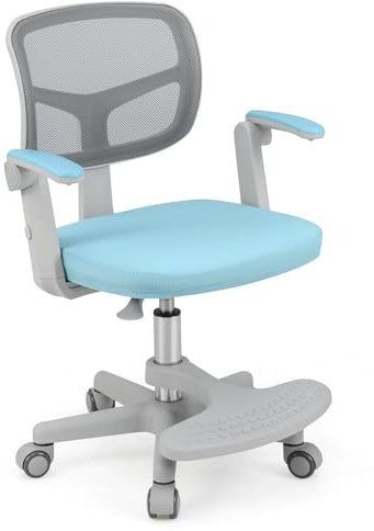 COSTWAY Sedia da Scrivania Bambini Girevole, Altezza Regolabile, Sedia da Studio per Ragazzi con Braccioli a Ribalta e Poggiapiedi, Poltrocina in Rete per Bambini 3-15 Anni, Portata 150 kg (Blu)