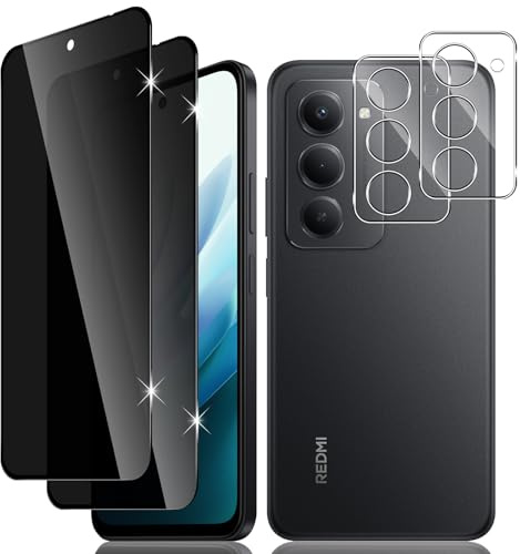 Vanrain Pellicola Privacy per Xiaomi Redmi 15 4G/5G, 2+2 Pezzi Anti Spy Vetro Temperato e Fotocamera Protettiva, Protezion Schermo Durezza 9H Anti Graffio Niente bolle