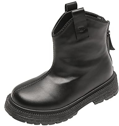 Generisch Stivali in pelle da ragazza, 29, per bambini, con punta rotonda, con suola spessa, con chiusura lampo, eleganti stivaletti in tinta unita, suola antiscivolo, Nero , 33 EU