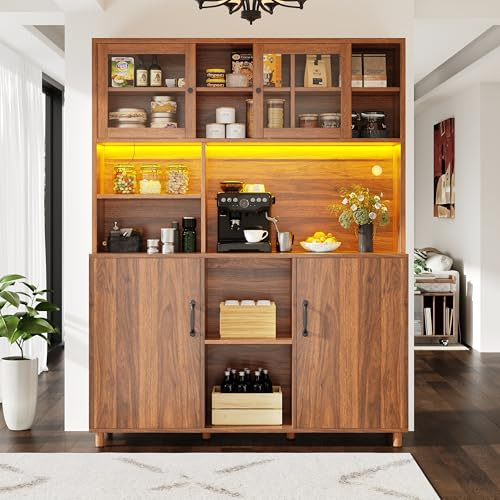 Zravenna Armarios altos Armario Buffet Cocina Salón 140 × 40 × 185 cm, Armario de cocina alto, puerta de armario con bandeja para aperitivos, armario de almacenamiento, armario multiusos, color nogal