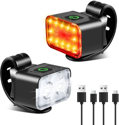 Oumida Luz Bicicleta Recargable USB C, Luces Bicicleta Delantera y Trasera de Carga Rápida,5+6 Modos IP65 Resistente con Luz Delantera y Trasera Bicicleta para Ciclismo Carretera y Montaña de la Noche
