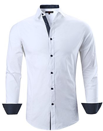 Alex Vando Herren Kleid Shirts Regular Fit Langarm-Shirt Medium L17-weiß
