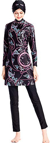 Mr Lin123 Traje de baño musulmán para mujeres niñas modesto hiyab islámico traje de surf musulmán Burkini trajes de baño, negro, M