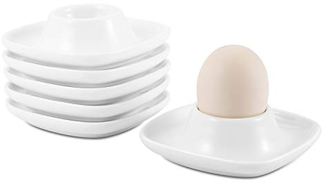 Flexzion Egg Cups for Soft Boiled Eggs British - Set of 6 Ceramic Egg Holder - Stackable Egg Coddler Cups with Base for Serving, Breakfast, Brunch - Kitchen Table Decor, White