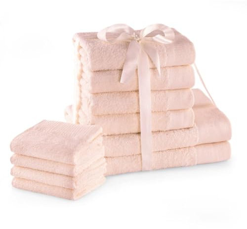 AmeliaHome Handtuch Set Hellrosa 4 Gästetücher 30x50 cm 4 Handtücher 50x100 cm und 2 Duschtücher 70x140 cm 100% Baumwolle Qualität Saugfähig Rosa Amari
