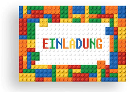 Friendly Fox Einladung Bausteine, 12 Einladungskarten zum Kinder-Geburtstag Junge Mädchen, Partyeinladung Building Bricks Bauklötze