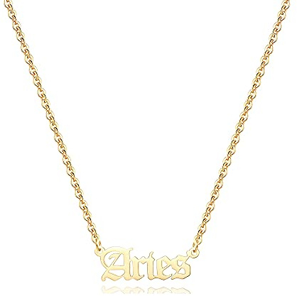 Aimber 18K Gold Plated Astrology Necklace for Women Jewelry,12 Zodiac Pendant Horoscope Constellations Necklace(Letter,Aries)