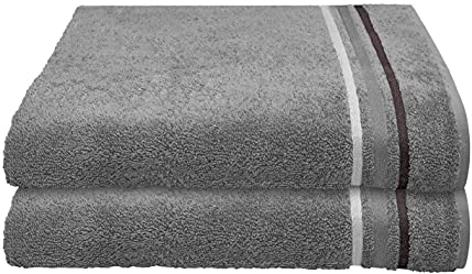 Schiesser Frottier Duschtuch Skyline Color im 2er Set | 100% Baumwolle aus nachhaltiger Produktion | saugstark, weich, farbecht | 70x140cm | Dunkelgrau | Anthrazit