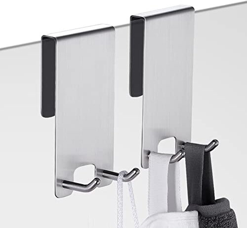 Kegii 2 Pezzi Gancio Doccia - Ganci Asciugamani Bagno, Ganci sopra Porta Adatto Box Doccia in Vetro Senza Cornice di Spessore da 6-12 mm, Acciaio Inox (Argento)