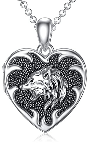 SOULMEET Médaillon vintage en forme de cœur de loup qui peut contenir des photos pour homme en argent sterling avec médaillon de protection personnalisé pour femme homme fête des pères (médaillon