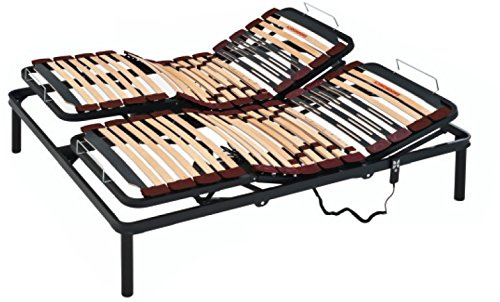 EVERGREENWEB - Rete Matrimoniale Elettrica Alzata Separata 160x190 cm Ortopedica a Doghe in legno Basculanti Ammortizzatori Regolatori di Rigidità Ergonomica Rinforzata - Flex