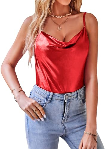 VIDUSSA Debardeur Femme Paillettes - Top sans Manche Chic et Élégant Tenue Festival Rouge Small