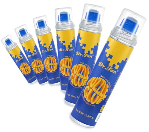 DR.FAN Jigsaw Puzzle Glue Applicator Suitable for 500/1000/2000/3000/5000 Pieces Puzzle, Quick Dry for Paper and Wood Puzzle Protector, Clear Art Craft Glue and Non-Toxic, 50ml(1.69fl oz), 6 Pack