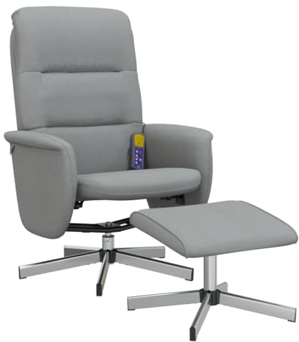 vidaXL Massagesessel, Sessel Verstellbare Rückenlehne, Drehbar Fernsehsessel Relaxsessel mit Fußhocker, Liegesessel Polstersessel Ruhesessel, Hellgrau Stoff