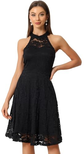 Allegra K Abito in Pizzo per Abito da Cocktail a Trapezio Elegante Senza Maniche con Scollo all'Americana da Donna Nero XL