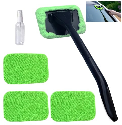 Auto Parabrezza Pulitore, detergente per il parabrezza dell'auto, Pulizia dei Finestrini con Manico, con 4 Coperture in Microfibra, 1 Flacone Spray, 1 set di Impugnature Rimovibili