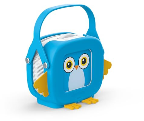 tigermedia Tigerbox Mini Kalli Kauz - Caja de Audio para niños con limitación de Volumen, estéreo, Rueda de Ajuste, Conector Jack, Funda de Transporte, Color Azul, Incluye 4 semanas de Acceso