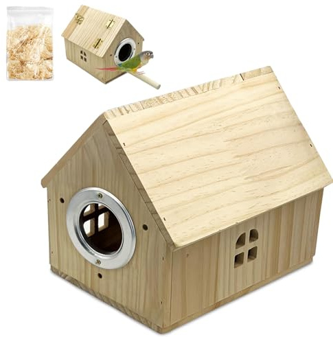 PINVNBY Parakeet Nesting Box Wooden Bird House for Cage Parrot Breeding Mating Box for Lovebirds CockatielFinch Cockatoo Canary and Small and Medium-Sized Birds (L: 7.91 * 6.81 * 6.69 inch)