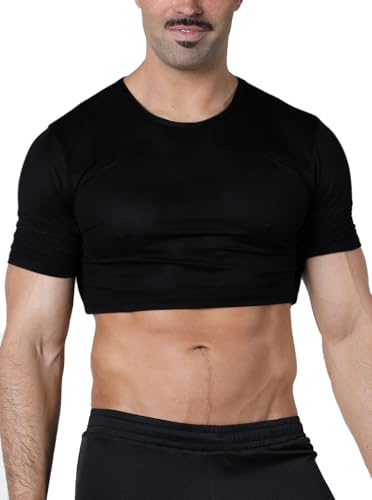 Uomo Muscle Fit Crop Top Manica Corta Fitness Cropped T-Shirt Nero L