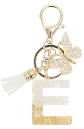 CAPASTEC Porte-Clés Papillon Initiale E, Blanc Or, 1pc, Cadeau Femme