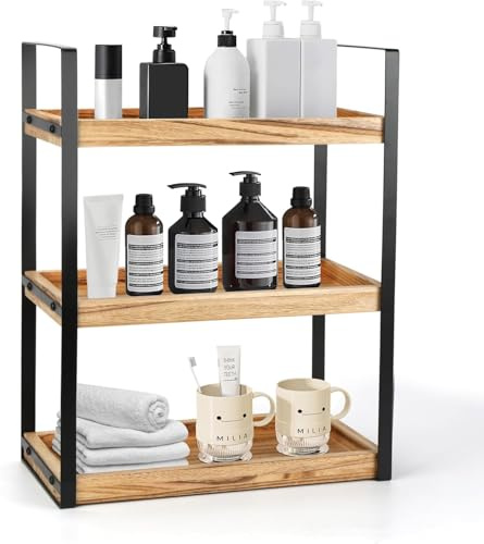 Accmuzzy Badezimmer Organizer,Badezimmer Regal Stehend,Schmales Holzregal,Gewürzregal,Aufbewahrungs-Organizer für Schminktisch,Küche,Bathroom Accessories (3 Ebenen)