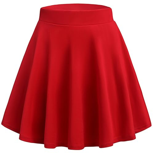 HOTOUCH Womens Basic Versatile Stretchy Flared Casual A Line Skirt Short Pleated Skirts Red S