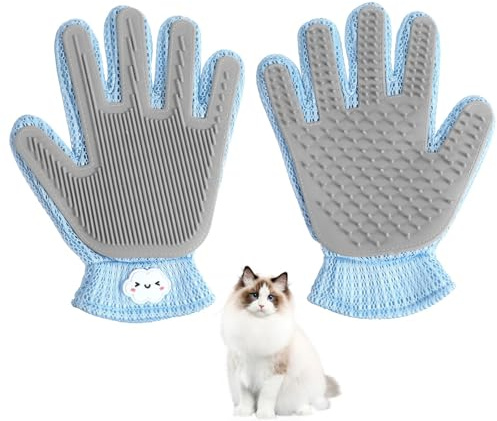 QGH 2 in 1 Pet Grooming Glove for Cats Dogs - Cat Brush Glove for Gentle Massage & Efficient Shedding - Soft Silicone Pet Grooming Mitt for Long/Short Fur - Easy Clean Floating Hair Mitt (Right Hand)