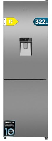 Cecotec Frigorífico Combi Con Dispensador de Agua 322L Bolero CoolMarket Combi 322i WD Inox D. 185,5cm de Alto, 59,5cm de Ancho, Tecnología Multi Airflow, HumidityFlex HUB, LED Interior
