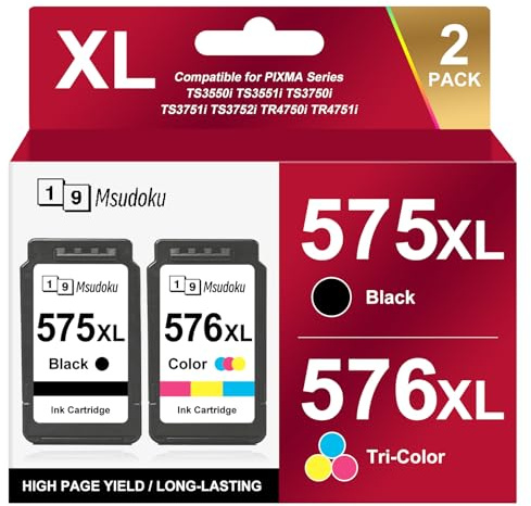 Cartuchos de Impresora PG-575XL CL-576XL PG-575 CL-576 Compatibles para Cartuchos de Impresora Canon 575 576 XL para Canon PIXMA TS3750i TS3550i TS3551i TS3751i TS3752i TR4750i TR4751i (Negro Color)