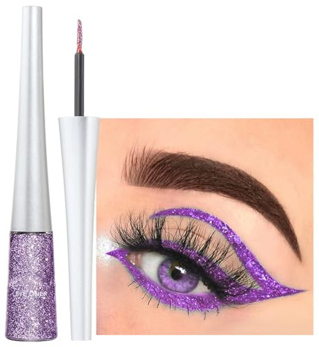 Delineador de ojos con purpurina, color lila, delineador de ojos líquido, resistente al agua, resistente a las manchas, lápiz de ojos metálico, alta pigmentación, color morado altamente pigmentado