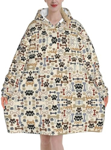 Hundben tass kvinnor sherpa sweatshirt filt längd varm mysig överdimensionerad bärbar ficka huvtröja vuxna
