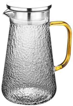 CIYODO Household Water Carafe 1300ml Cool-resistant Glass Pitcher with Stainless Steel Lid, Juices Kettle for Home Use, Beverage Serveware for Cold Drinks and Parties