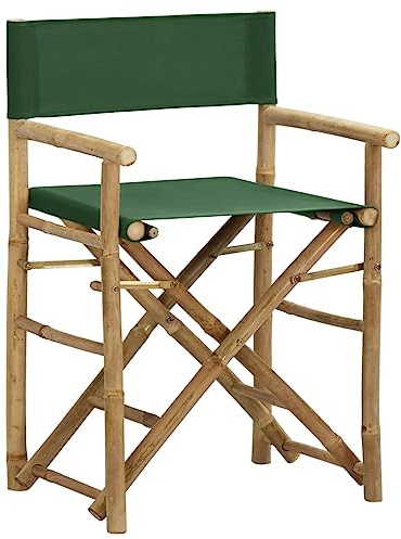 HFMDRMU Sedie da regista pieghevoli in bambù, 2 pezzi, colore verde, con seduta e schienale in tessuto, per giardino, terrazza
