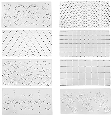 Belle Vous 8 Stk Kunststoff Fondant Prägematte Set - Kuchen Schablone mit Blumen-, Damast- und Gitterdesigns - Klare 3D Strukturmatte für Tortendeko, Tortendeko Konfirmation, Kandiszucker & Gelee