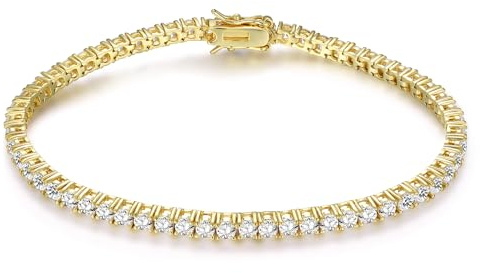 Gemsme 18K Gold Plated 3.0 Cubic Zirconia Classic Tennis Bracelet for Women and Men 7.5 Inch