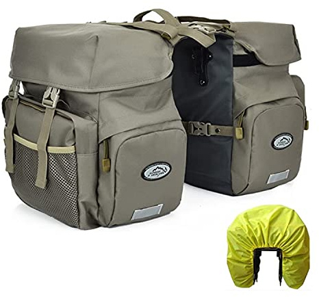 ZTZ Alforjas Bicicleta,Canvas Ciclismo Bicicleta Alforja Asiento Trasero Bolsa Portaequipajes, Impermeable, Enrollable, Negro (Gris)