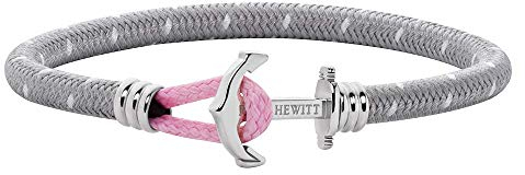 PAUL HEWITT Anker Armband Phrep Lite - Segeltau Nylon Damen Armband in Grau Weiß Rosa, Armband mit Anker Schmuck aus Edelstahl (Silber) in Größe XS