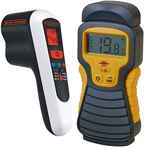 BLACK+DECKER TLD100-XJ Détecteur de Fuites Thermiques sans Fil - Blanc/Noir & Brennenstuhl Détecteur d’humidité pour Divers matériaux, humidimètre avec Affichage Digital LCD, Anthracite & Jaune