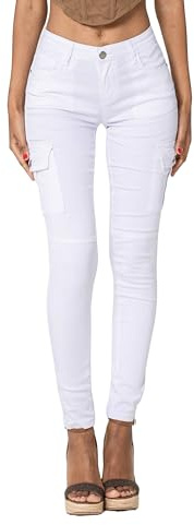 Nina Carter S353 Cargobyxor skinny fit jeans cargojeans stretchjeans använda look, Vit (S353), L
