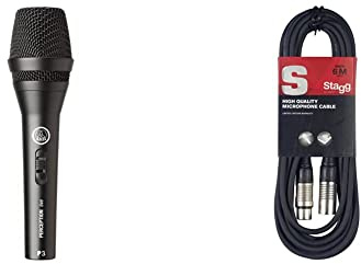 AKG P3s Professional Dynamic Live Vocal Microphone & Stagg SMC6 6 metre standard microphone cable