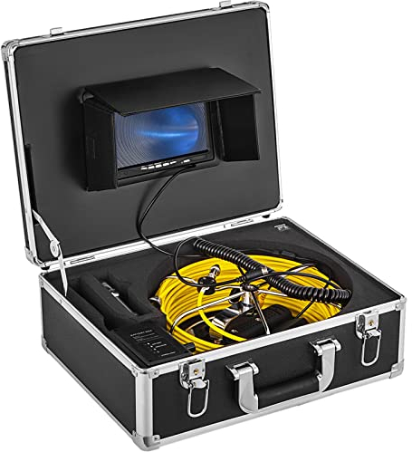 VEVOR Telecamera d'Ispezione per Fognatura Impermeabile Cavo da 20m, Telecamera d'Ispezione per Tubo Fognario Schermo LCD 9 Pollici con Scheda SD