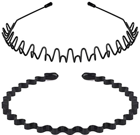 Mens Hair Band Sports Hair Bands For Men, Non-Slip Fashion Headband for Long Hair,Metal Hair Band For Men, Hair Hoop For Outdoor Sports,Daily Wear (2 Pieces)