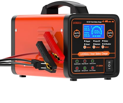 Cargador de batería de coche 12V/24V 20A, equipo automático de carga y mantenimiento de alta resistencia con modo reparación, programa de invierno y parada automática; cargador rápido para coches, cam