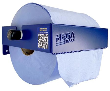 MegaMaxx Tear Away Blue Roll and Paper Towel Holder - Industrial Tissue Paper Towel Holder Wall-Mountable Dispenser for Office, Home, Warheouse, Workshop, Shed, Garage, Bathroom