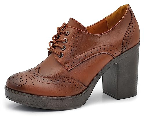 IF Fashion Derbies pour Femme avec Lacets et Broderie à Talon Épais en Similicuir IF146, 39 EU