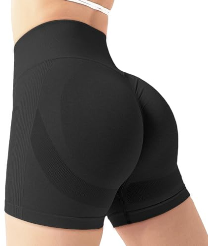 Zhiaek Short Sport Femme Push Up Scrunch Butt Legging Court Taille Haute Short Cycliste Opaque Shorts sans Couture pour Yoga Running Fitness Gym Course à Pied Noir XL