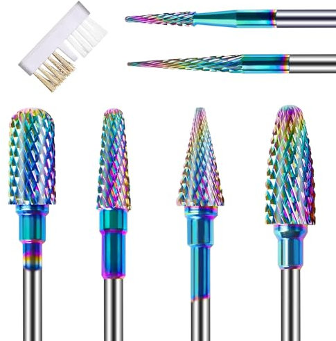 Depvko Set di 6 frese per unghie con spazzola per la pulizia, 3/32 punte fresa unghie professionale in carburo di tungsteno per fresa per unghie per cuticole punte per unghie in gel acrilico manicure